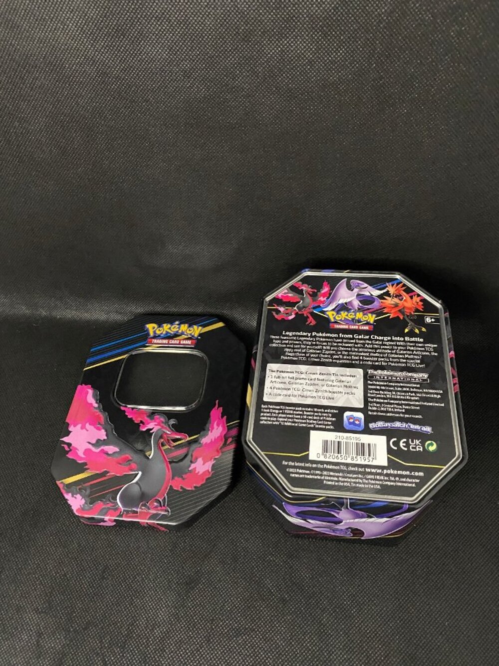 Empty Galarian Moltres Legendary Pokemon Crown Zenith Tin Storage Container